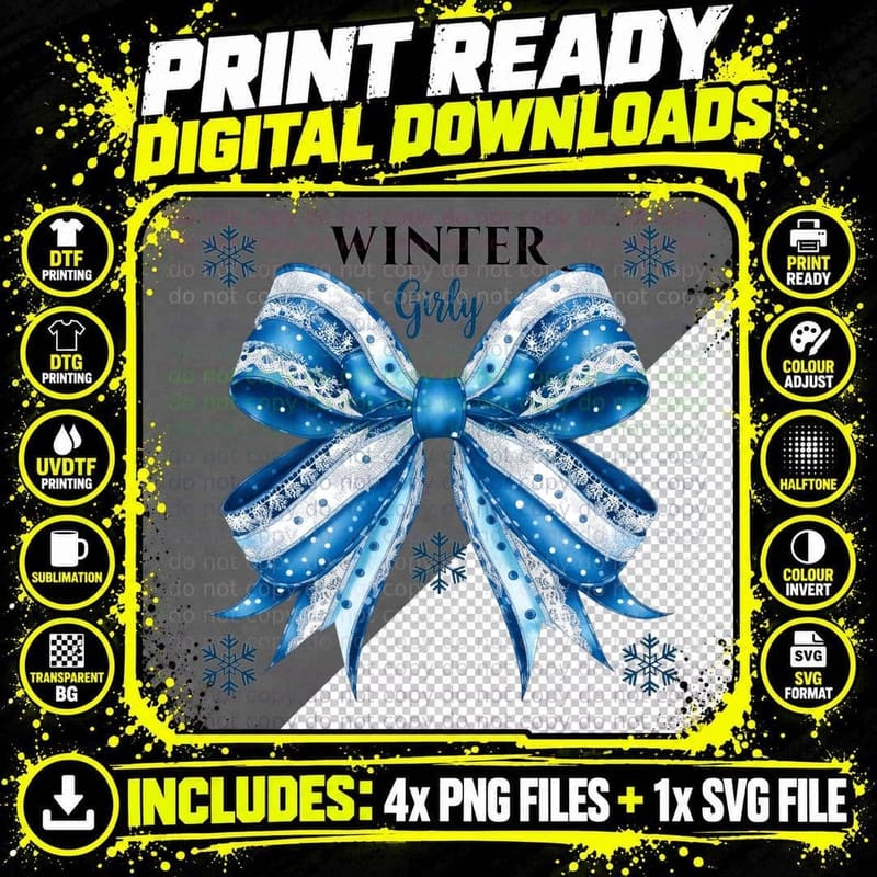 Winter Girly Winter T-Shirt, Winter Girly Blue Bow Png SVG Digital Bundle