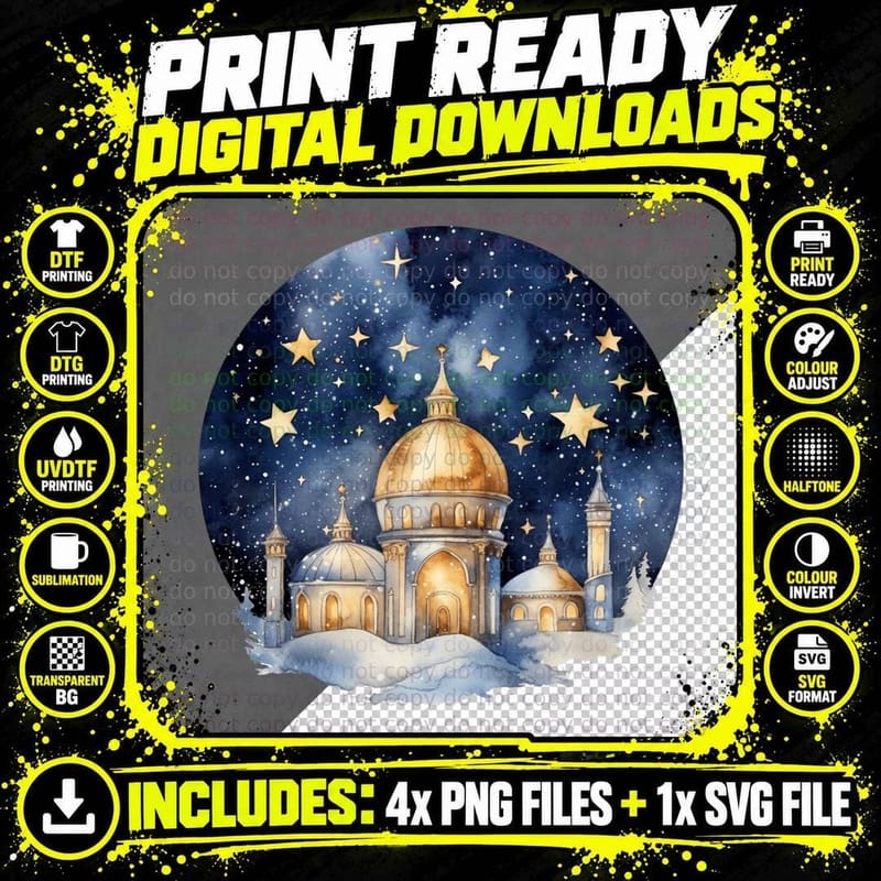 Winter Night Mosque Scene Winter T-Shirt Png SVG Digital Bundle