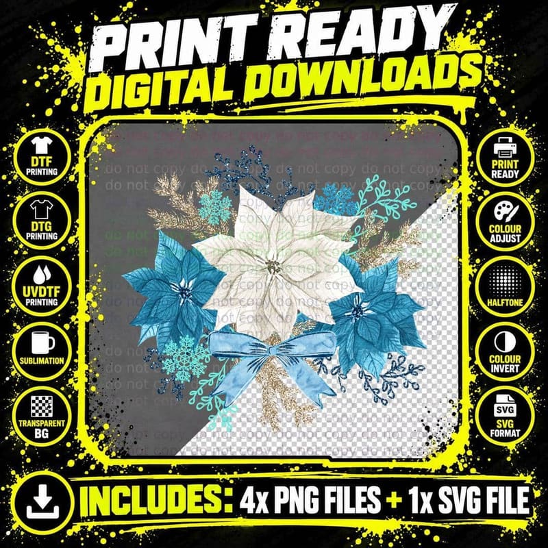 Winter Poinsettia Bouquet Winter T-Shirt Png SVG Digital Bundle