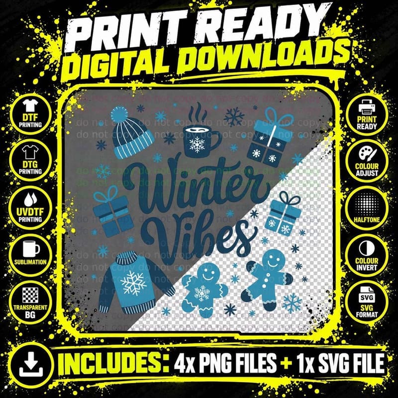 Winter Vibes Winter T-Shirt, Winter Holiday Sweater Png SVG Digital Bundle