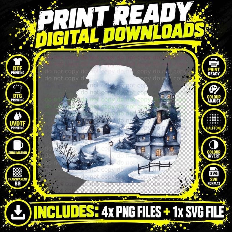 Winter Village Scene Winter T-Shirt, Winter Graphic Tee Png SVG Digital Bundle
