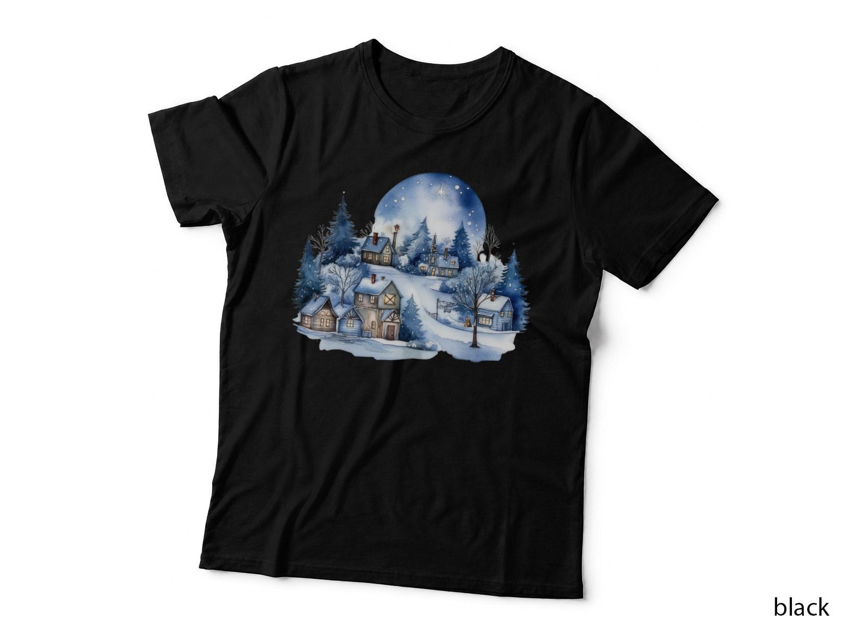 Winter Village Snowfall Night Winter T-Shirt, Winter Graphic Tee