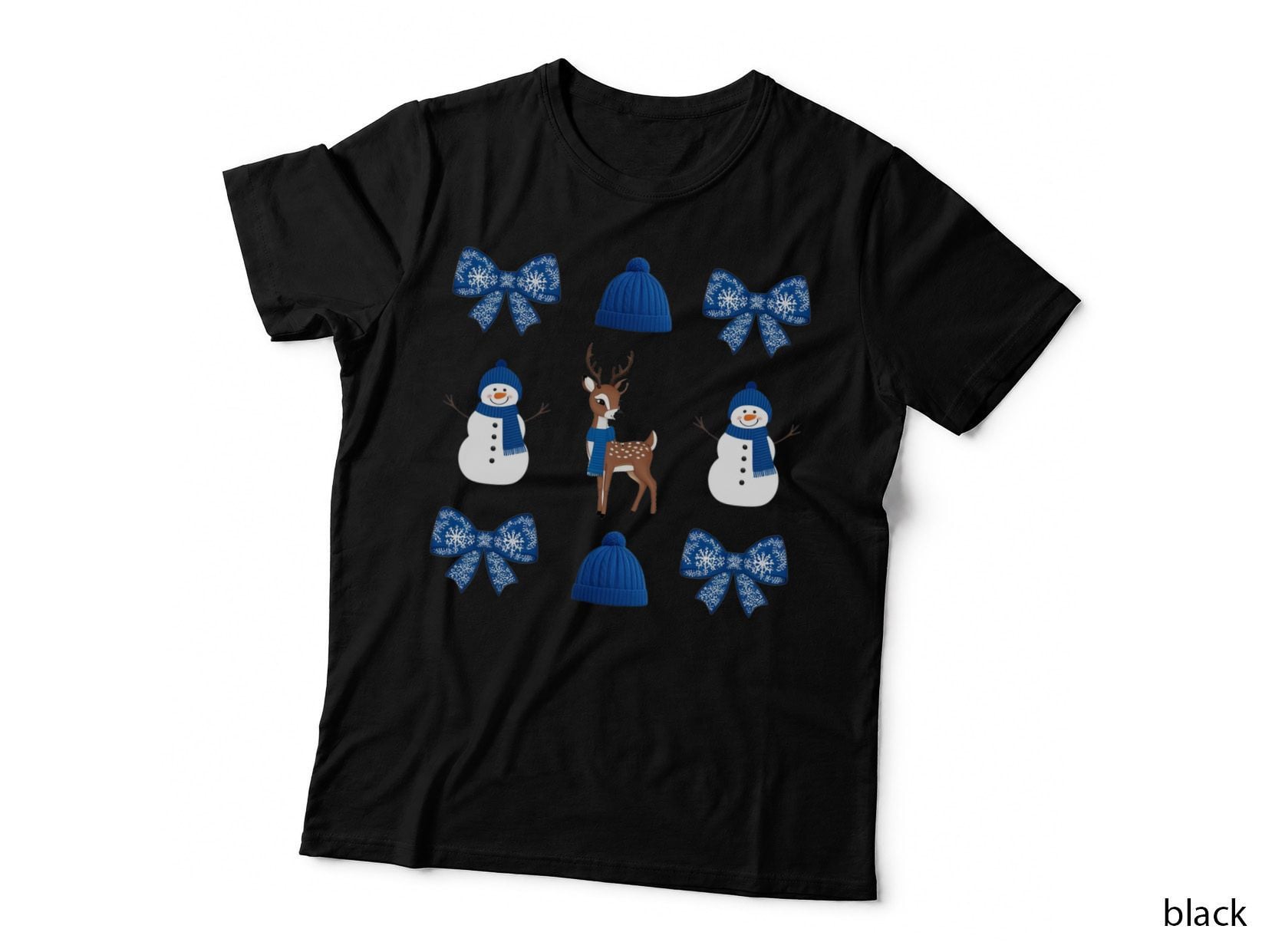 Winter Wonderland Blue Snowflakes & Deer Winter T-Shirt, Winter Graphic Tee