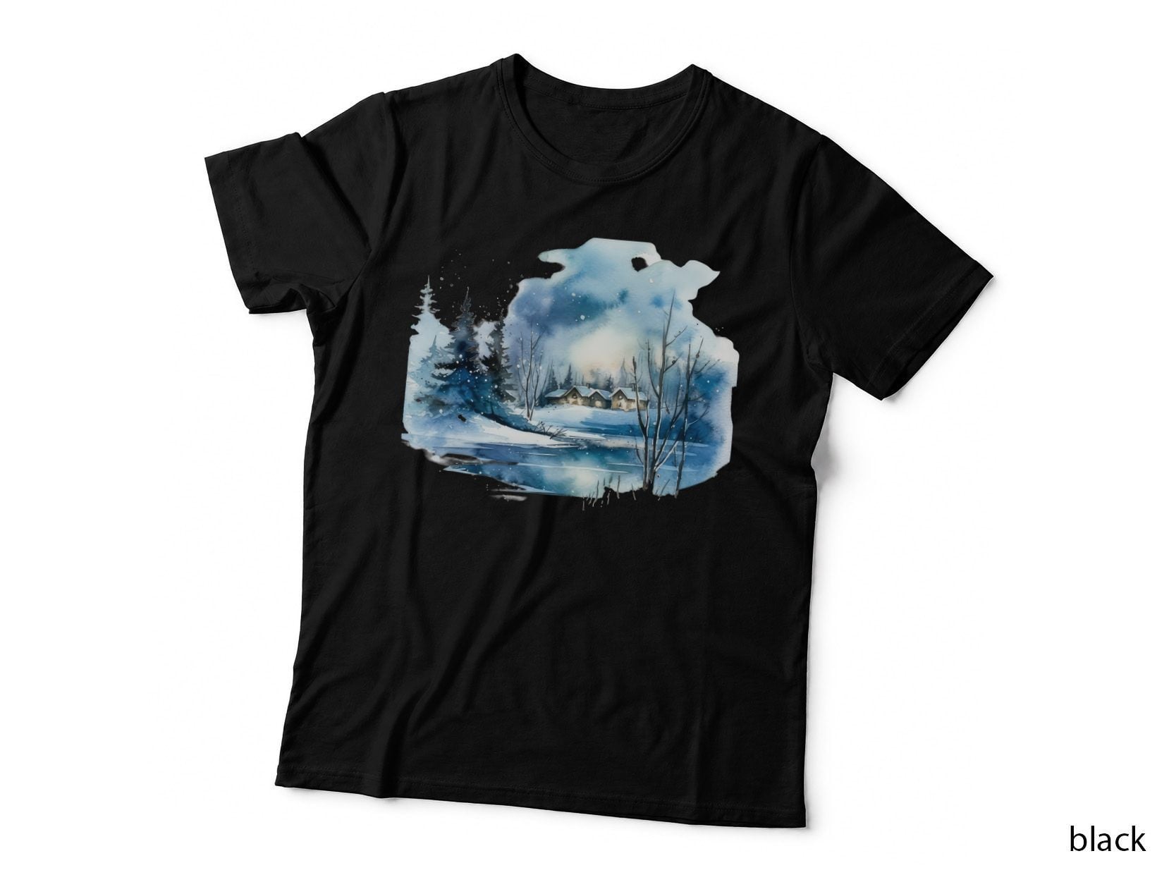 Winter Wonderland Cottage Scene Winter Design T-Shirt, Winter Graphic Tee