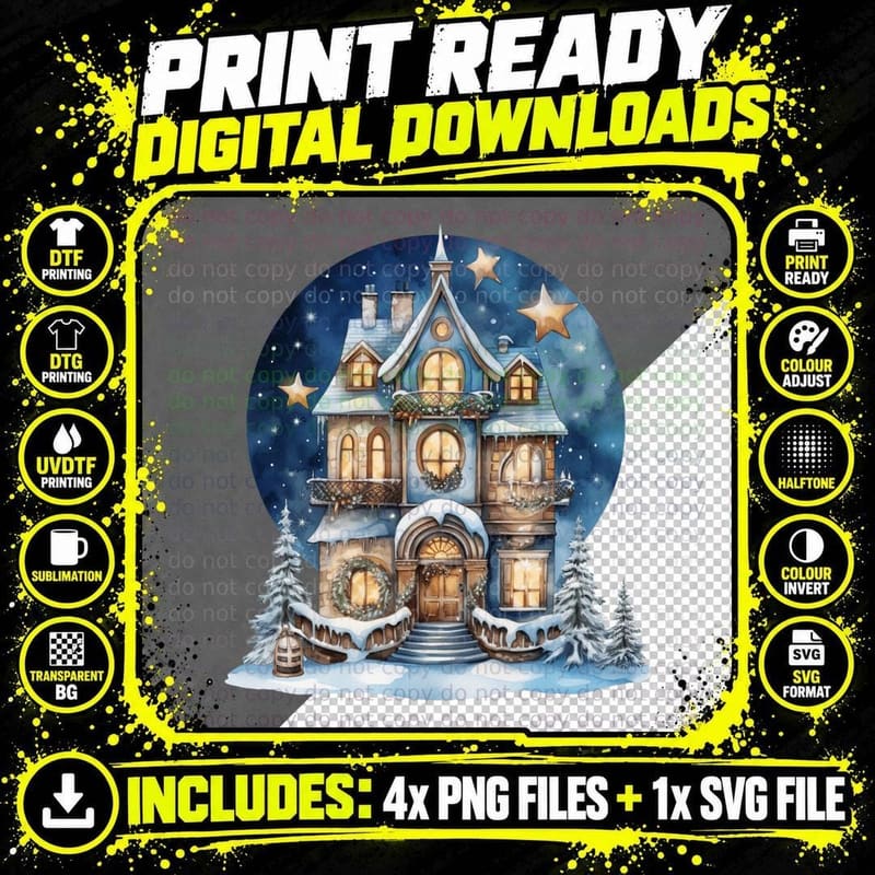 Winter Wonderland House with Snow Winter T-Shirt Png SVG Digital Bundle