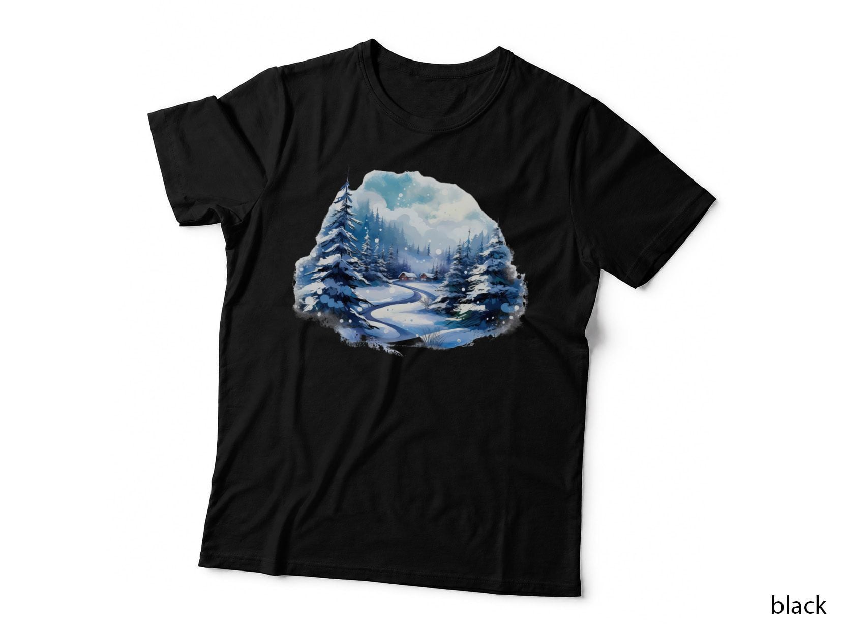 Winter Wonderland Scene with Snowy Path and Pine Winter T-Shirt