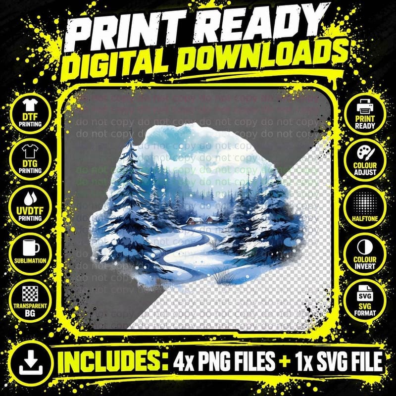 Winter Wonderland Scene with Snowy Path and Pine Winter Png SVG Digital Bundle