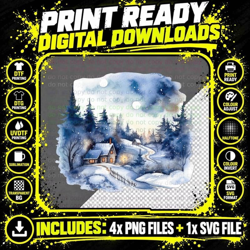 Winter Wonderland Snowy Cabin Night Winter T-Shirt Png SVG Digital Bundle