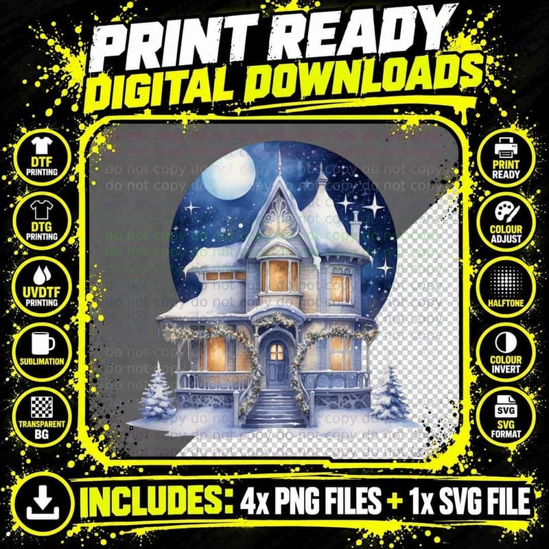 Winter Wonderland Victorian House Winter T-Shirt Png SVG Digital Bundle
