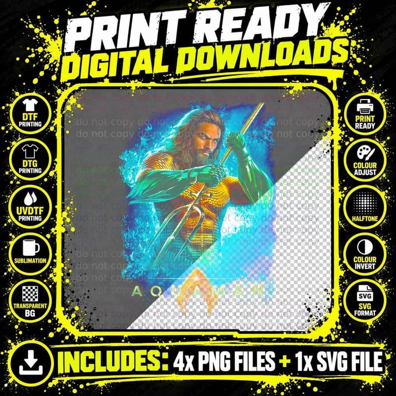 Aquaman T-Shirt, DC Superhero Print, Aquaman Fan Gift Png SVG Digital Bundle