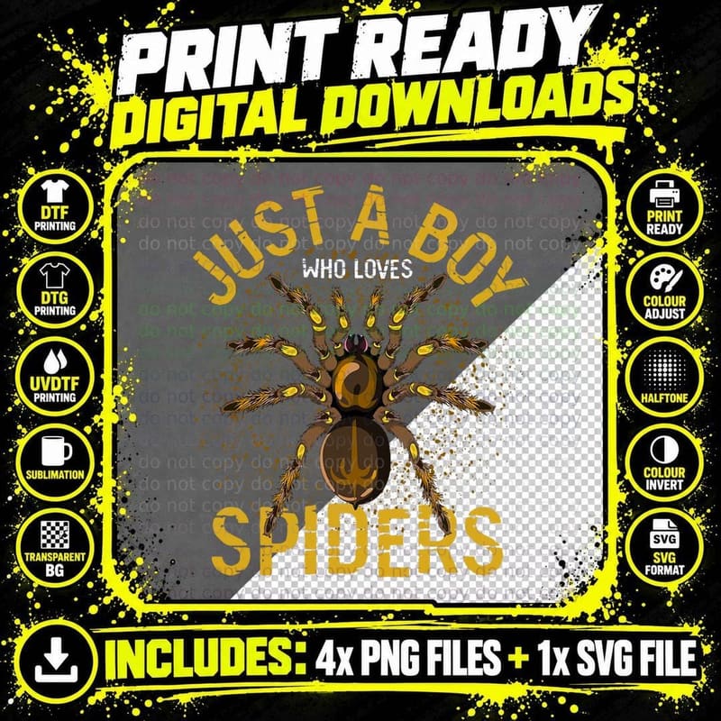 Arachnid Men Boys Gift Idea Just a Boy Who Loves Spiders Png SVG Digital Bundle