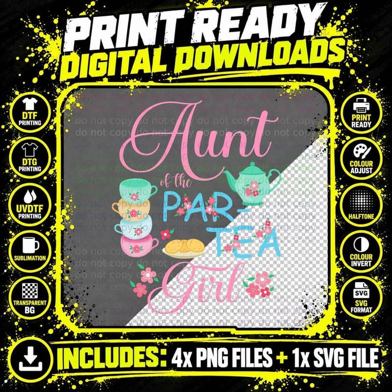 Aunt of the Par-Tea Girl Time to Par Tea Matching Family Png SVG Digital Bundle