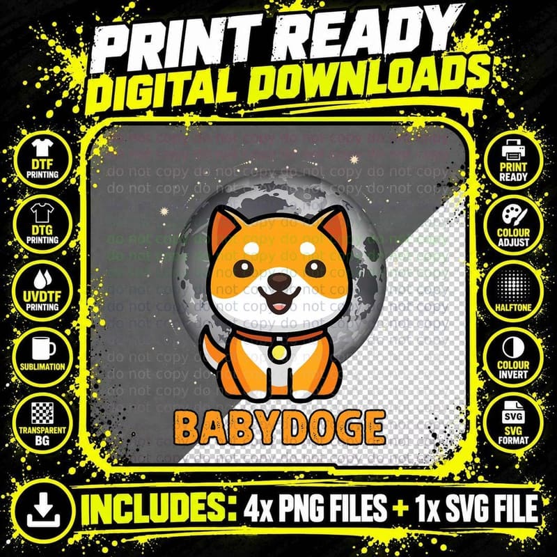 Baby Doge Coin Crypto Moon, Cryptocurrency Shiba Png SVG Digital Bundle