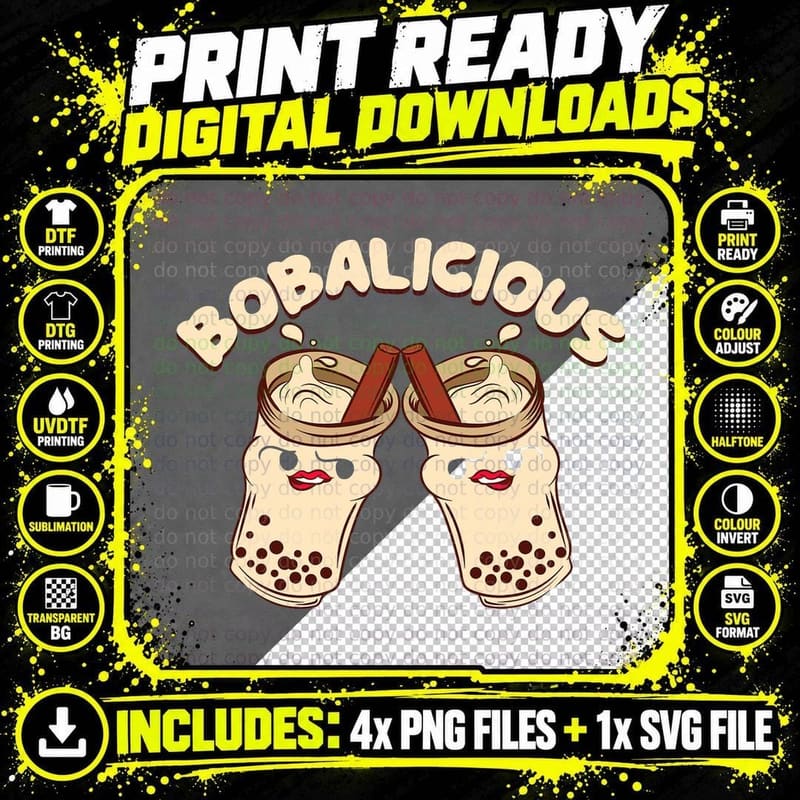 Bobalicious Boba Tapioca Pearl Bobba Drink Beverage Milk Png SVG Digital Bundle