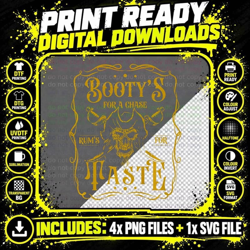Bootys for Chase Rums for Taste Pirate Costume Png SVG Digital Bundle
