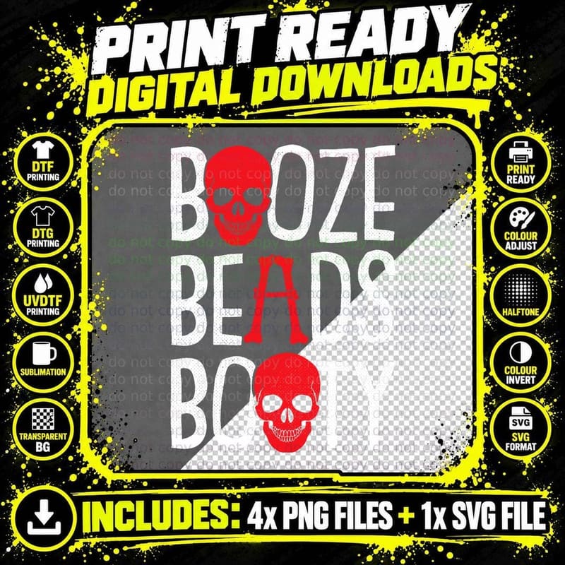 Booze Beads Booty Gasparilla Pirate Festival Jollyroger Png SVG Digital Bundle