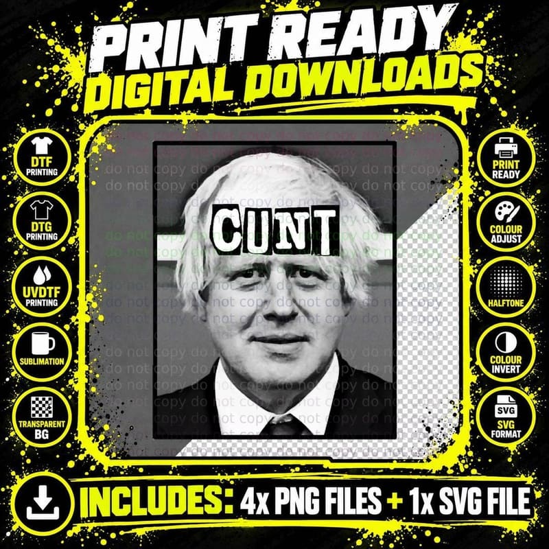 Boris Johnson Political Satire, Protest Slogan Png SVG Digital Bundle