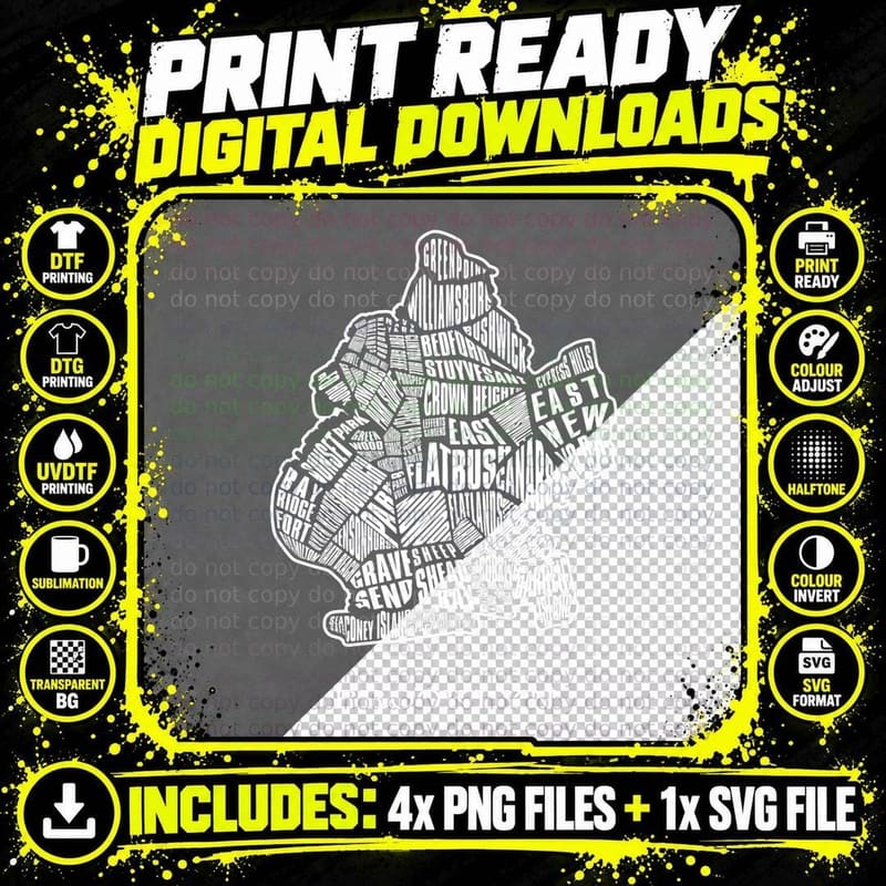 Brooklyn Map - New York City, Nyc Borough, Urban Style Png SVG Digital Bundle