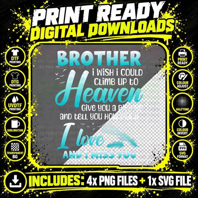Brother My Angel in Heaven I Love Miss You Family Png SVG Digital Bundle
