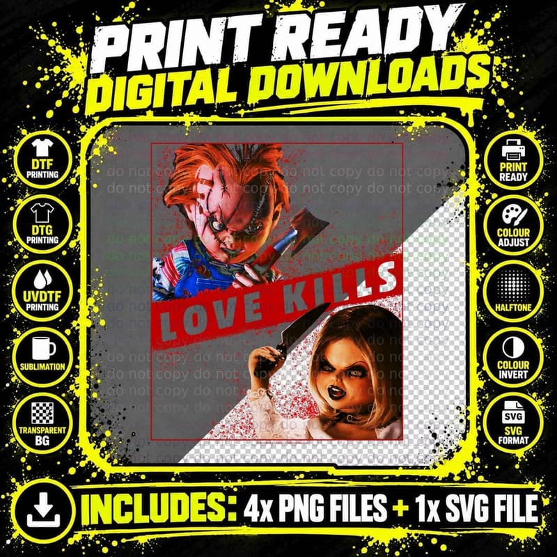 Child's Play Chucky and Tiffany Love Kills T-Shirt Png SVG Digital Bundle