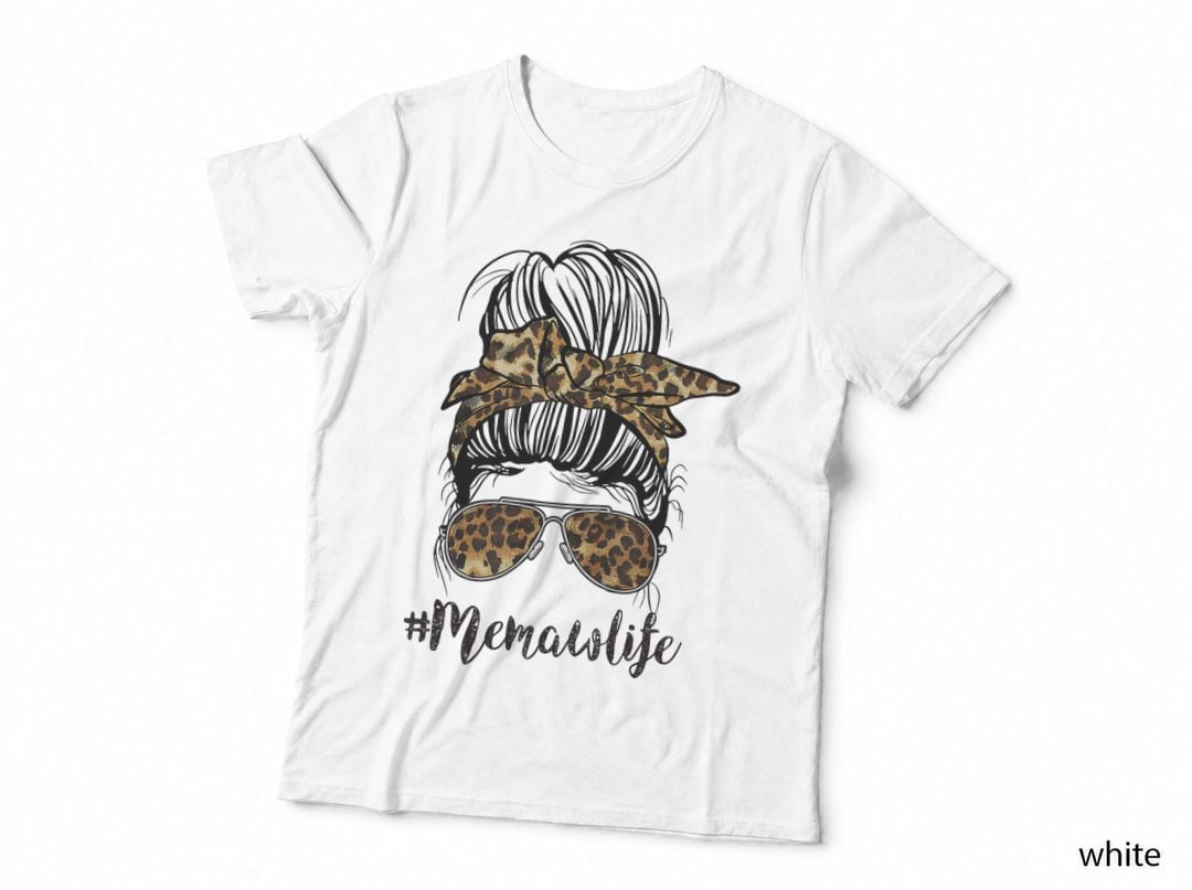 Classy Memaw Life Messy Hair Bun Leopard Women Mother's Day T-Shirt