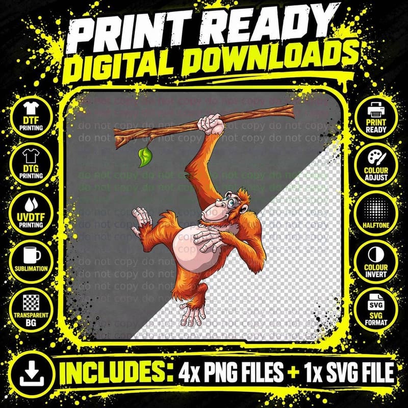 Cool Orangutan Art for Men Women Kids Orangutan Apes Png SVG Digital Bundle