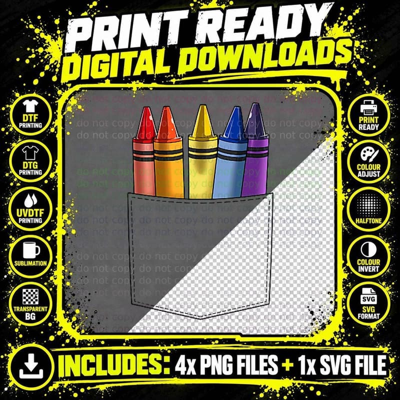 Crayon Pocket Crayon in Pocket Crayon Peeking Coming Out Png SVG Digital Bundle