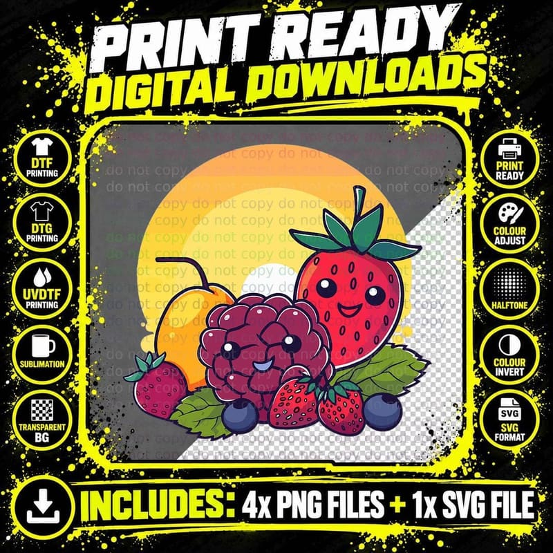 Cute Fruits Art I Kids Fruits T-Shirt Png SVG Digital Bundle