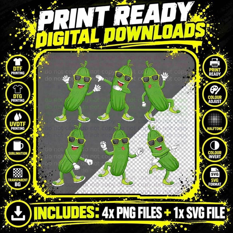 Dabbing Cucumber Pickle Dancing Wearing Sunglasses Dab Png SVG Digital Bundle