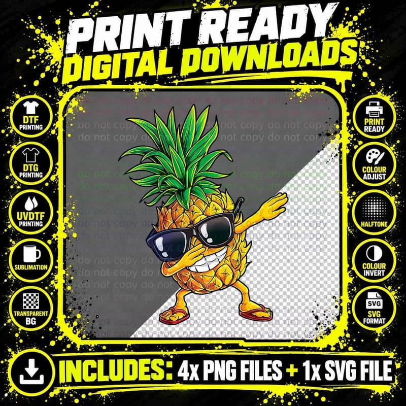 Dabbing Pineapple Sunglasses Aloha Beaches Hawaii Png SVG Digital Bundle