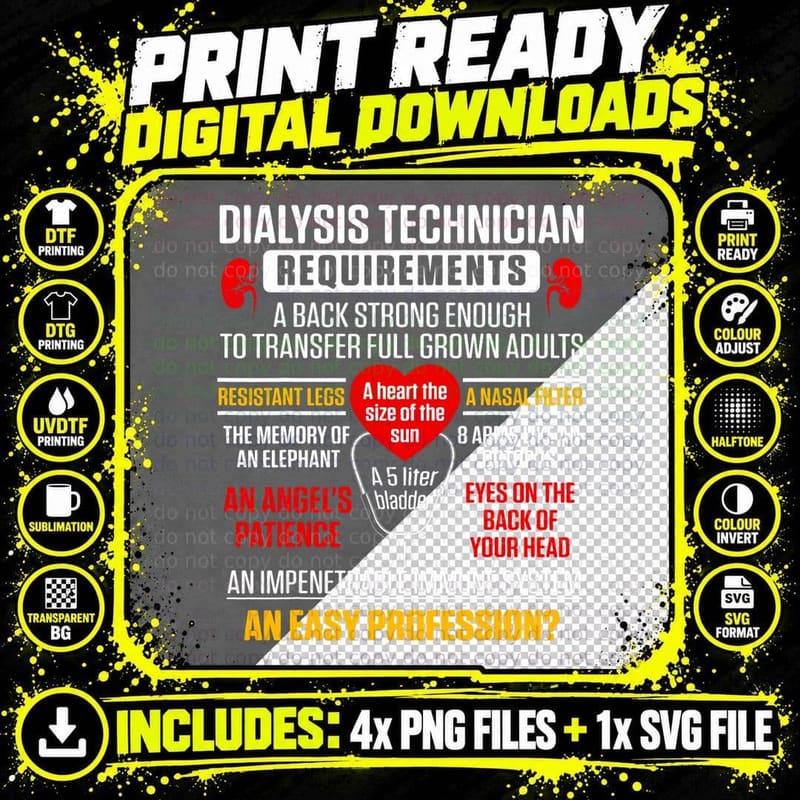Dialysis Technician Require Nephrology Tech Png SVG Digital Bundle