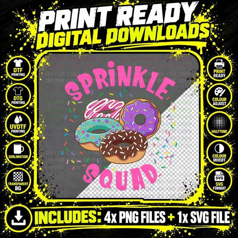 Donut Sprinkle Squad Graphic Sprinkle Donut Png SVG Digital Bundle