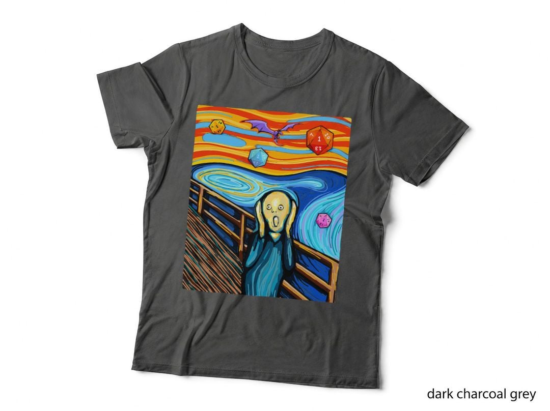 Dungeons Shirt, Munch's the Scream D20 Tshirt, Dragons T-Shirt