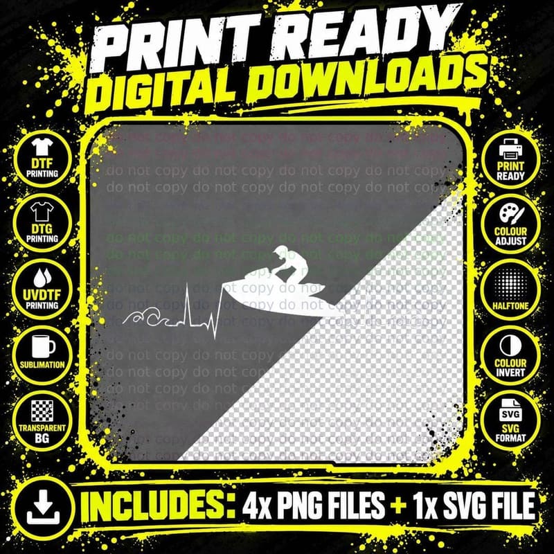 Ekg Heartbeat Jetski Jet Boat Waves Sea Water Sports Png SVG Digital Bundle