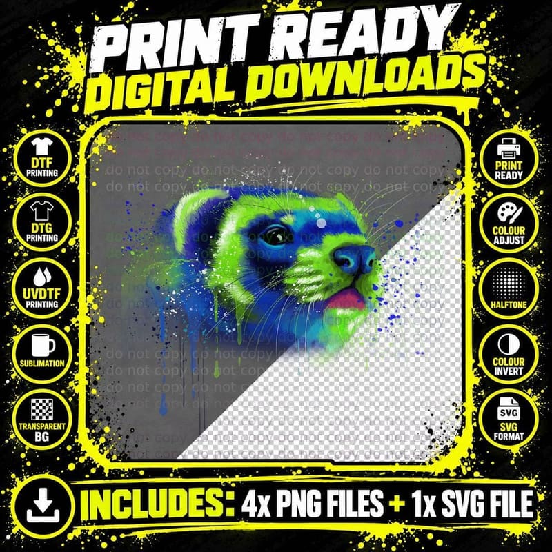 Ferret Shirt, Bold Colors, Modern Aesthetic Png SVG Digital Bundle