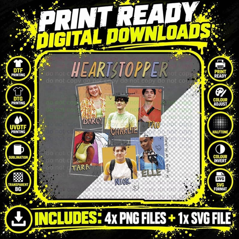 Heartstopper Doodle Polaroids Main Characters Group Shot Png SVG Digital Bundle