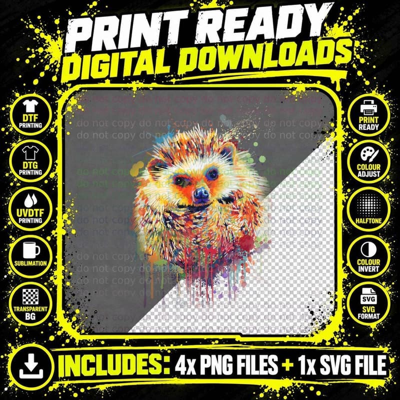 Hedgehog Shirt, Vibrant Hues, Color Explosion Png SVG Digital Bundle