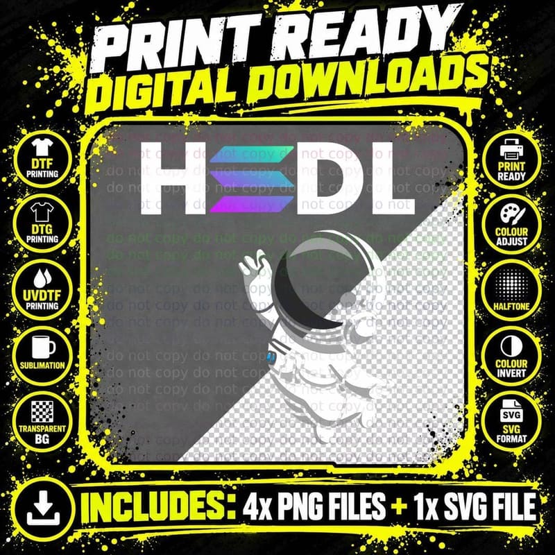 Hold, Hodl Sol Solana Moon Crypto Cryptocurrency, Men's Png SVG Digital Bundle