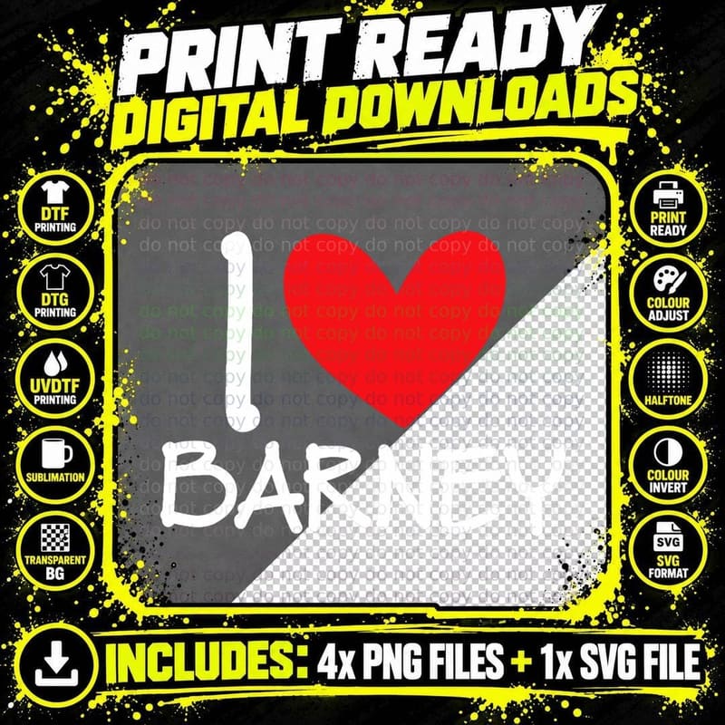 I Love Barney Name Heart Personalized Men Guy Bff Friend Png SVG Digital Bundle