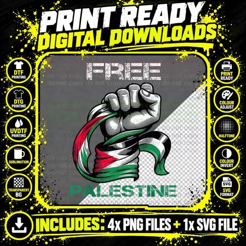 I Love Free Palestine Flag Save Gaza Strip Palestinian Png SVG Digital Bundle