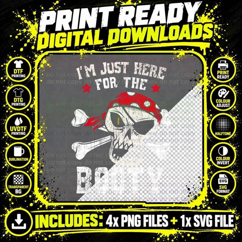 I'm Just Here for the Booty Pirate Lover Caribbean Png SVG Digital Bundle