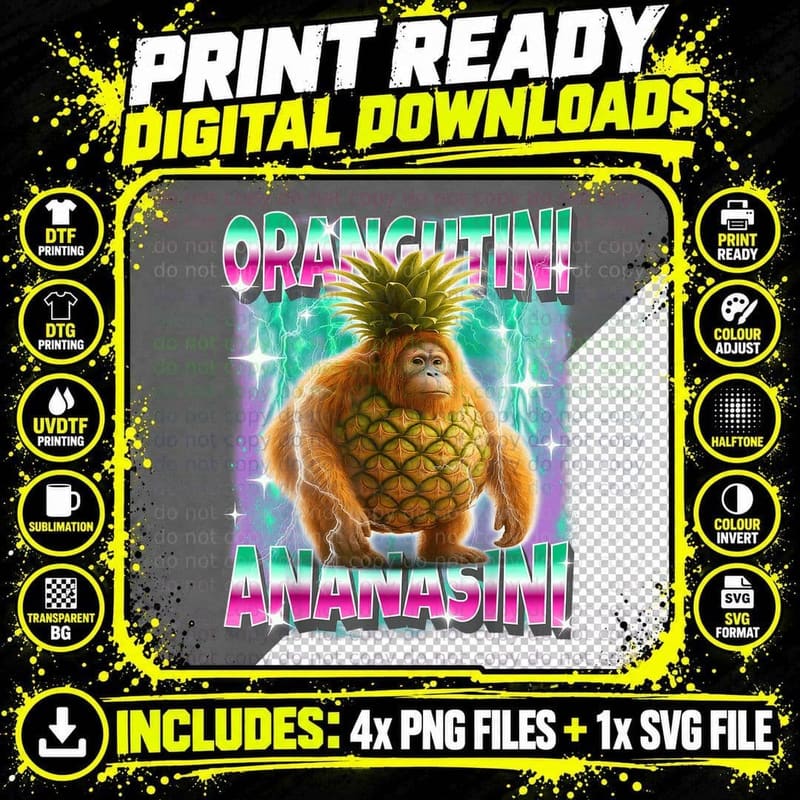 Italian-Brainrot Orangutini-Ananasini Orangutan Png SVG Digital Bundle