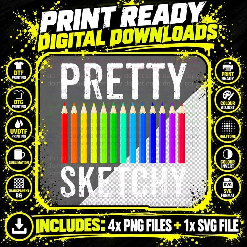 Pretty Sketchy Fun Art Lover Colored Pencils Artists Png SVG Digital Bundle