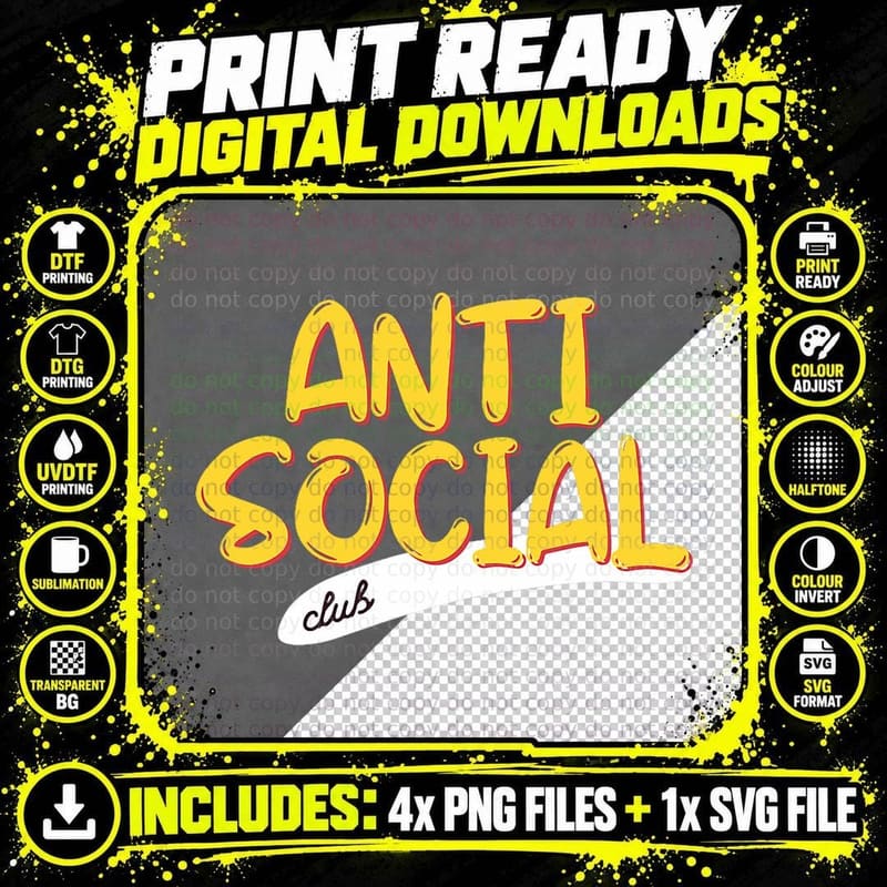 Anti Social Club T-Shirt Png SVG Digital Bundle