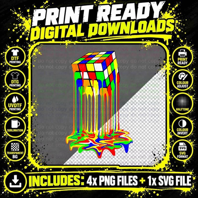 Awesome Graphic Melting Rubik Rubix Rubics Cube T-Shirt Png SVG Digital Bundle
