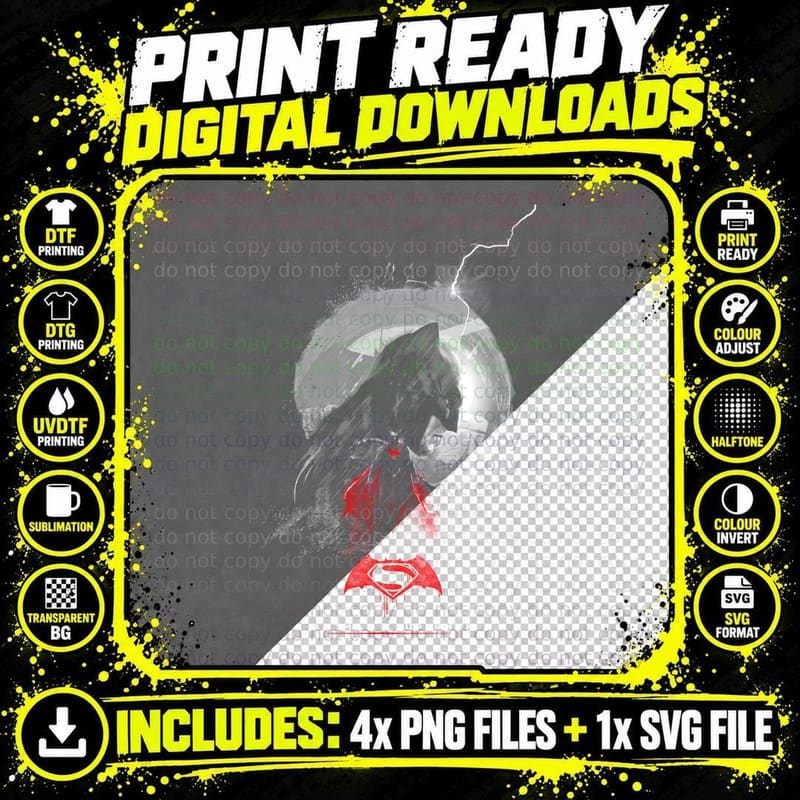 Batman vs Superman DTF T-Shirt, Comic Book Print Png SVG Digital Bundle