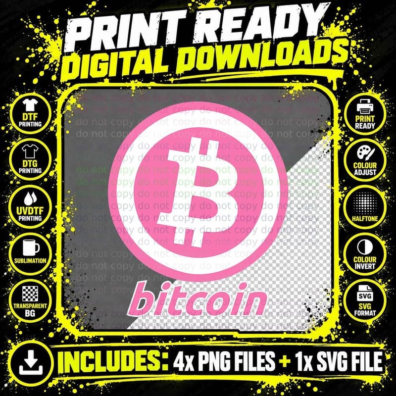 Bitcoin Blockchain Pink White - Crypto Apparel T-Shirt Png SVG Digital Bundle