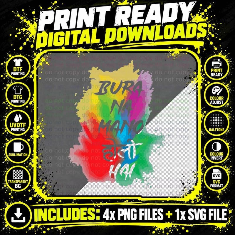 Bura Na Mano Holi Hai Happy Holi Decoration Lover T-Shirt Png SVG Digital Bundle