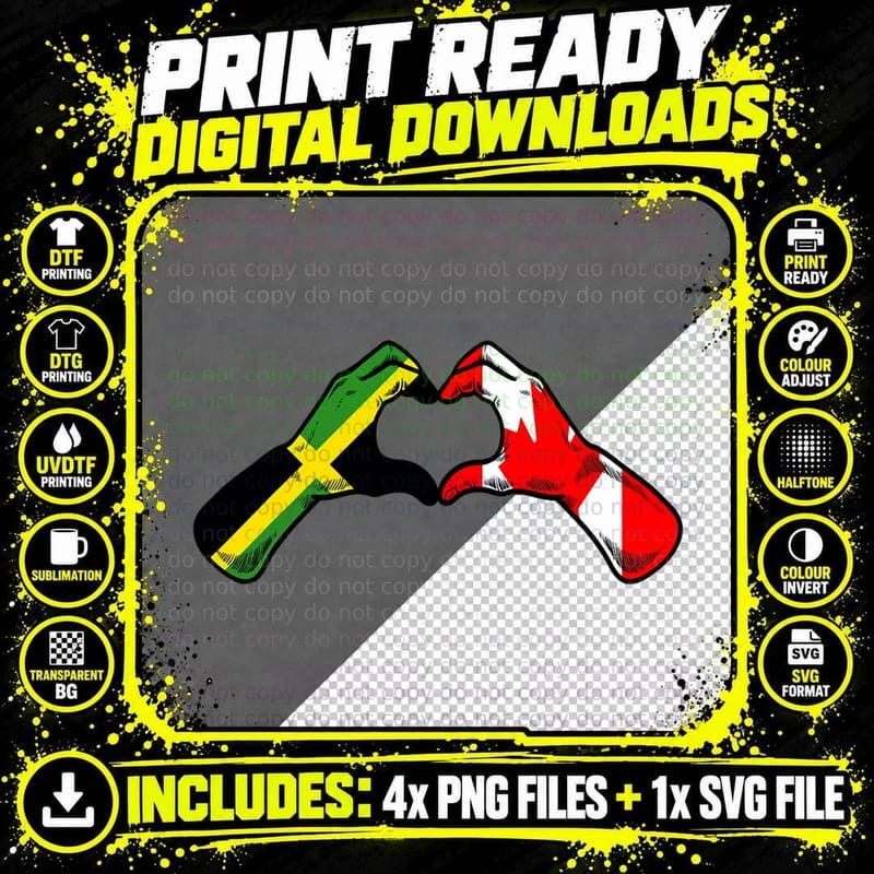 Canada Jamaica Flag Canadian Jamaican Heart T-Shirt Png SVG Digital Bundle