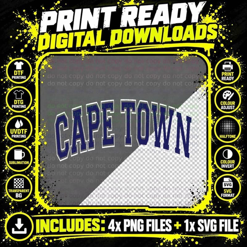 Cape Town Arched Dark Blue Text T-Shirt Png SVG Digital Bundle